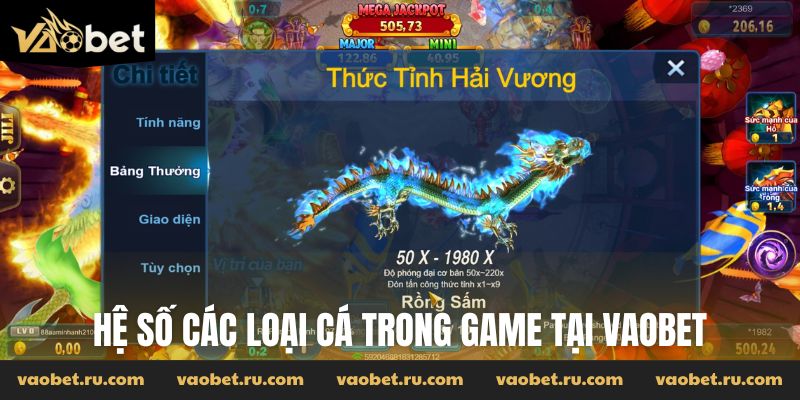 Hệ số các loại cá trong game tại Vaobet