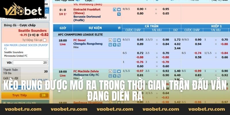 Kèo rung được mở ra trong thời gian trận đấu vẫn đang diễn ra