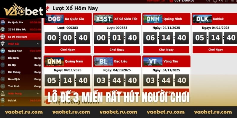 Lô đề 3 miền rất hút người chơi