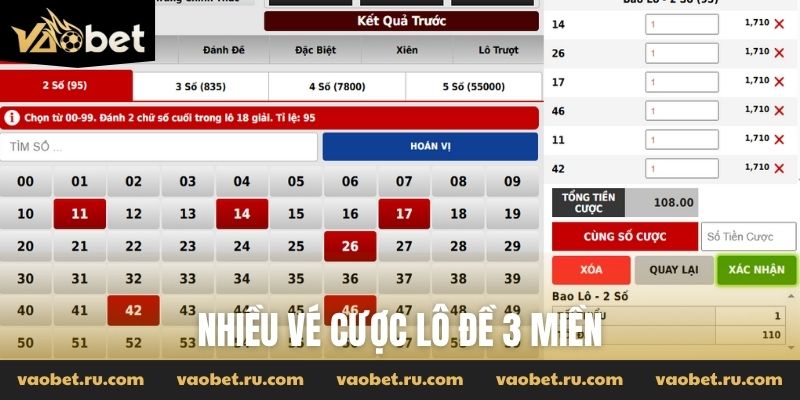 Nhiều vé cược lô đề 3 miền