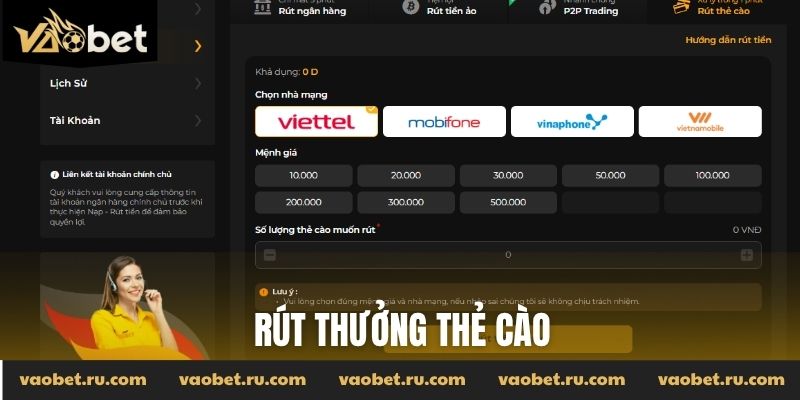 Rút tiền Vaobet qua thẻ cào