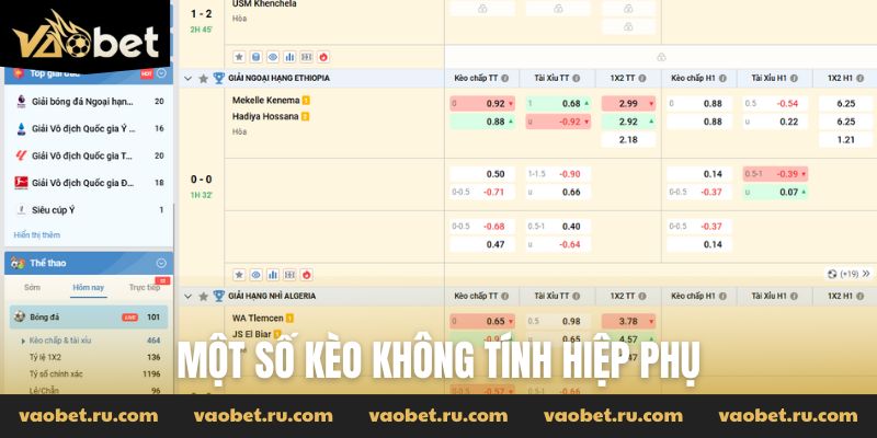 Một số kèo không tính hiệp phụ