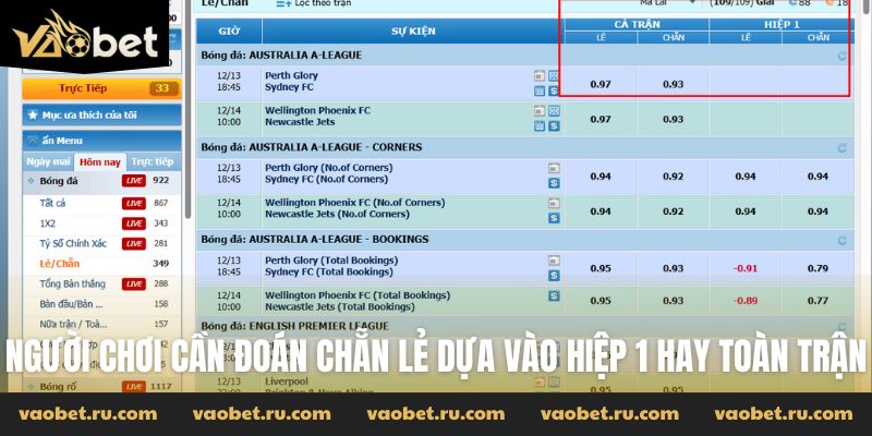 Người chơi cần đoán chẵn lẻ dựa vào hiệp 1 hay toàn trận