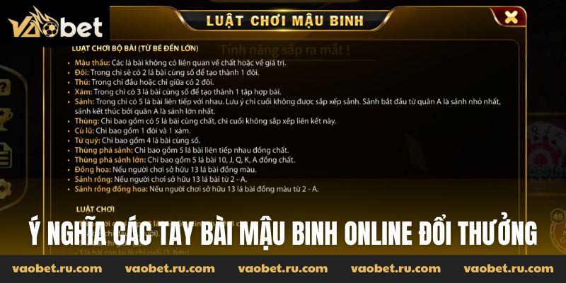 Ý nghĩa các tay bài trong game Mậu Binh online đổi thưởng