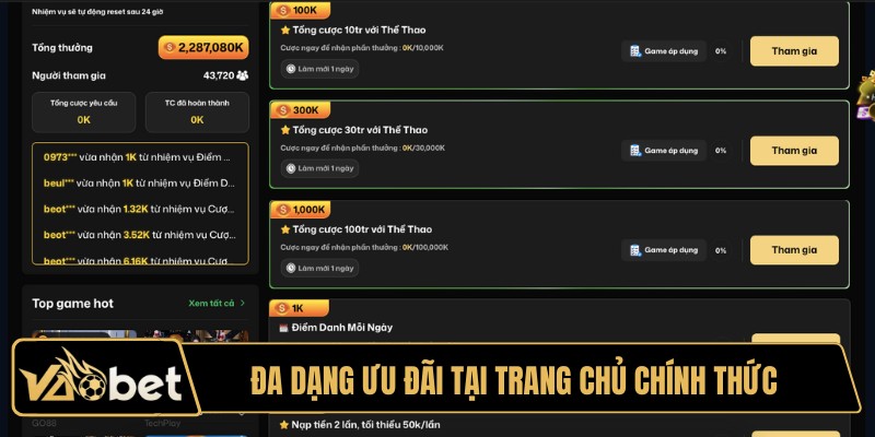 Đa dạng ưu đãi tại trang chủ chính thức